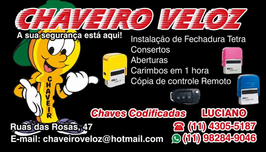 CHAVEIRO VELOZ - Rua das Rosas 47 - Pra�a da �rvore